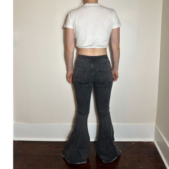 Rock and Roll Denim Black Flare Jeans Size 27x32 - Picture 3 of 11